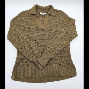 Madewell Long Sleeve Open Weave V-Neck Women's Sweater Olive Green X-Small